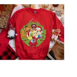 disney the muppets christmas wreath characters shirt, kermit gonzo fozzie christmas shirt, muppets xmas squad,mickeys v