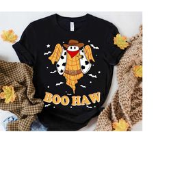 disney woody toy story cowboy boo haw shirt, toy story woody ghost halloween shirt, mickeys not so scary halloween part