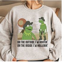 funny meme kermit the frog cowboy shirt, on the outside im hootin on the inside im hollerin shirt, disneyland matchi