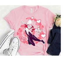 marvel spiderman into the spiderverse gwen stacy hearts shirt,marvel family party gift,disneyland vacation gift unisex