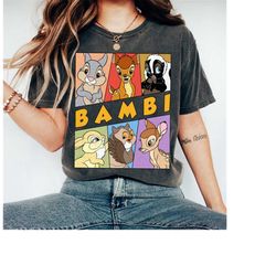 retro disney bambi characters shirt, bambi, flower, thumper, faline, owl, geno and gurri,disneyland wdw matching family