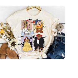 retro disney beauty and the beast halloween costume shirt, belle, beast, mrs potts and chip, corgworth scary halloween t