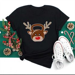 christmas holiday shirt, cute christmas season shirt, christmas gift for her, reindeer kettlebell fun workout shirt