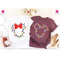 christmas lights tee, disney mickey and minnie shirt, disney christmas shirt, winter disney shirt, disney mickey and min