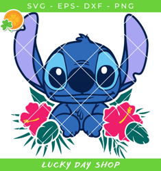 stitch tropical ears svg, stitch tropical svg, stitch flowers svg - lucky day