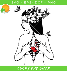 woman opening her chest svg, skull girl with flowers svg, floral heart svg - lucky day