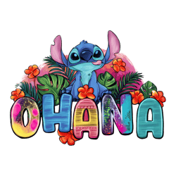 ohana png sublimation design download, cute stitch png, floral stitch png