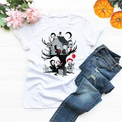 halloween horror park tree house shirt, movie famous killers chibi tree house shirt, halloween friends shirt,friends hor