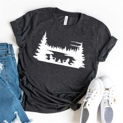 lake scene adirondack chairs campfire shirt, lake and forest shirt