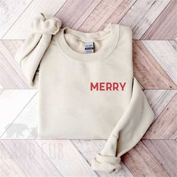 merry sweatshirt, cozy christmas sweatshirts for women, merry long sleeve shirt, minimalist christmas sweatshirts, merry