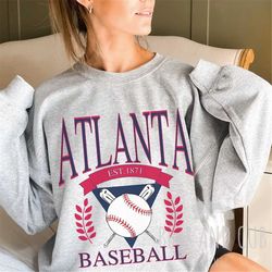 retro atlanta baseball sweatshirt, vintage style atlanta crewneck, mens and womens baseball apparel, braves sweatshirt