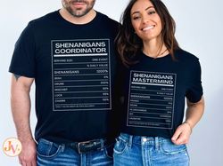 funny st patricks day couple shirts, shenanigans coordinator shirt, matching st pattys day nutrition facts shirts, irish