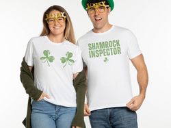 retro st patricks day couple shirt, girlfriend and boyfriend matching st paddys day shirts 2024, shamrock inspector shir