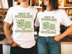retro st patricks day couple shirts, boyfriend matching st paddy green beer shirts 2024, groovy shamrock t-shirt for cou