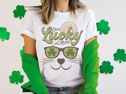 st patricks day cat mom shirt, cat themed st pattys day clothing, cat face saint patricks day apparel, one lucky cat mam