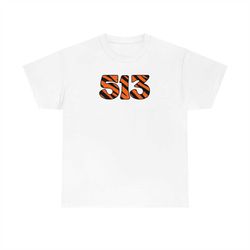 513 area code bengal tiger stripes cincinnati football fan gear gift idea mens womens unisex heavy cotton short sleeve