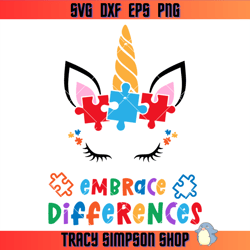 embrace differences svg, autism unicorn svg, differences