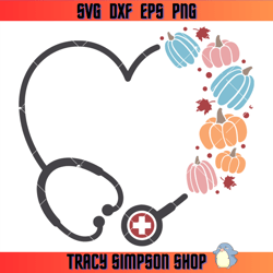 fall pumpkin stethoscope svg, nurse fall svg, heart