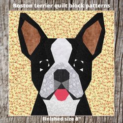 boston terrier quilt block patterns 4 versions in paper piecing technique.