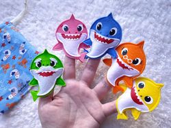 baby shark finger puppets, shark felt finger puppet, shark finger family