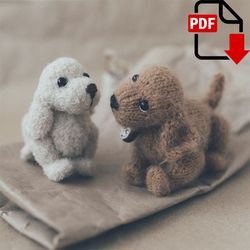 cocker spaniel puppy knitting pattern. little knitted realistic dog step by step tutorial. diy tiny toy.