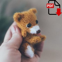 tiny fox knitting pattern. small fox cub diy knitting tutorial. toy for toy. knitting miniature. english and russian pdf