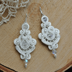 bridal earrings, wedding earrings, white earrings, soutache embroidery