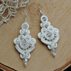 Bridal earrings, Wedding earrings, White earrings, Soutache embroidery