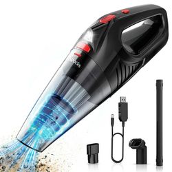 car vacuum cleaner cordless, portable cyclone handheld duster with led lights for car, black