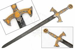 38 custom damascus steel templar crusader medieval knights arming sword
