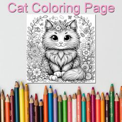 cute cat coloring pages - printable design for relaxation and creativity