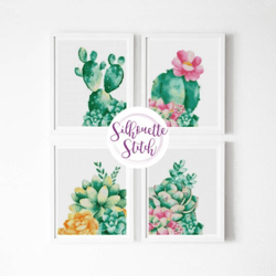 succulent cactus cross stitch pattern - counted cross stitch pattern - hand embroidery - modern pattern - digital pdf fi