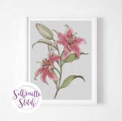 lily flowers vintage picture cross stitch pattern - modern cross stitch pattern - counted cross stitch pattern - hand em