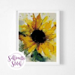 sunflower watercolor cross stitch pattern - modern cross stitch pattern - counted cross stitch pattern - hand embroidery