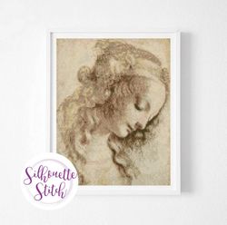 vintage art leonardo da vinci - girl head - vintage art cross stitch pattern - hand embroidery - pdf file - pdf instant