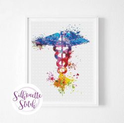 medical symbol watercolor cross stitch pattern - counted cross stitch pattern - hand embroidery - modern pattern - digit