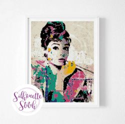 audrey hepburn cross stitch pattern - counted cross stitch pattern - hand embroidery - modern pattern - digital pdf file