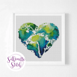 heart earth watercolor cross stitch pattern abstract landscape xstitch easy cross stitch for beginners - modern cross st