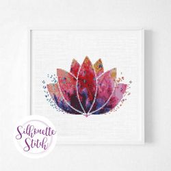 lotus flower yoga symbol cross stitch pattern - watercolor counted cross stitch pattern - modern pattern - digital pdf f