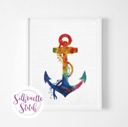 rainbow anchor watercolor cross stitch pattern - modern cross stitch pattern - counted cross stitch pattern - hand embro