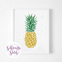 pineapple watercolor cross stitch pattern - modern cross stitch pattern - counted cross stitch pattern - hand embroidery