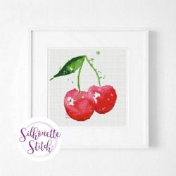 cherry berries watercolor cross stitch pattern - modern cross stitch pattern - counted cross stitch pattern - hand embro