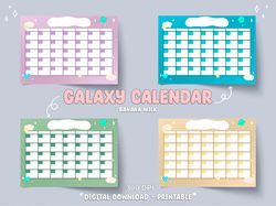 blank cute galaxy yearly calendar | digital download printable | 12 colors