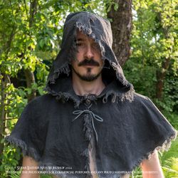 medieval hood / black cotton hood / alchemist cape / wizard cape / fantasy headwear / halloween hood / witcher