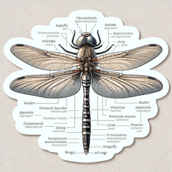 sticker featuring a detailed illustration of a dragonfly image of an educational