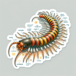 sticker featuring a detailed illustration of a centipede  image of an educational