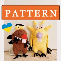 crochet pattern angry beavers daggett and norbert amigurumi pattern cartoon character toy crochet beaver pdf tutorial cr