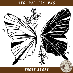 butterfly wings art svg, floral butterfly svg, floral wings