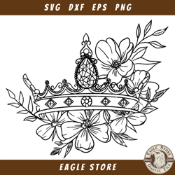 crown decorated with flowers svg, princess crown svg, queen