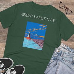 great lake state, michigan art organic t-shirt  unisex michigan art, landscape shirt